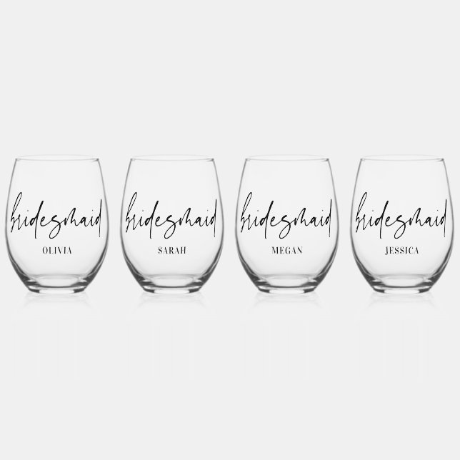 Ensemble de verres à vin personnalisés Bridesmaid (Recto)
