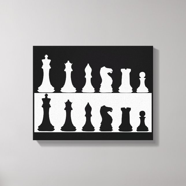 Ensemble d'échecs noir et blanc sur toile murale (Recto)