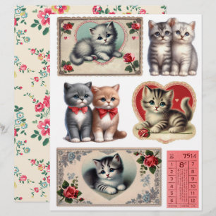 Ensemble d'éphémères de chaton de style vintage & 