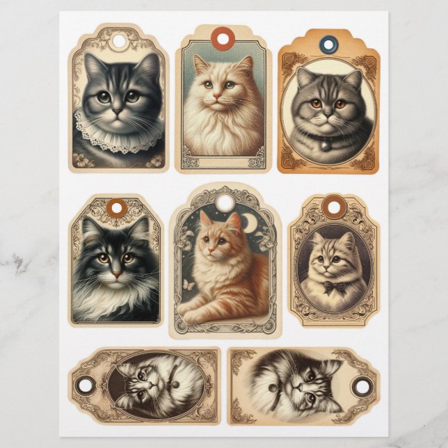 Ensemble d'étiquettes de papier de chat Vintage (Devant)