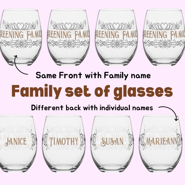 Ensemble familial de verres à vin avec nom Fête de (Créateur téléchargé)