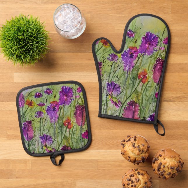 Ensemble fleur sauvage Oven Mitt et Potholder (De haut en bas)