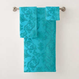 Ensemble floral de serviette de damassé de vert