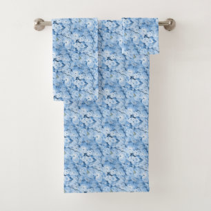 Ensemble floral de serviette d'hortensias bleus