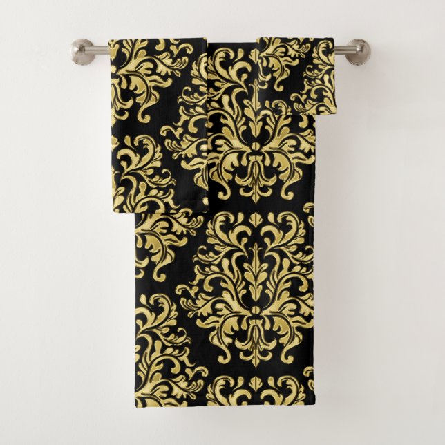 Ensemble floral de serviette d'impression d'or et (En situation)