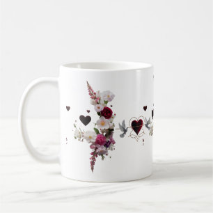 Ensemble Floral Luxueux Tasses Classiques Cœur en