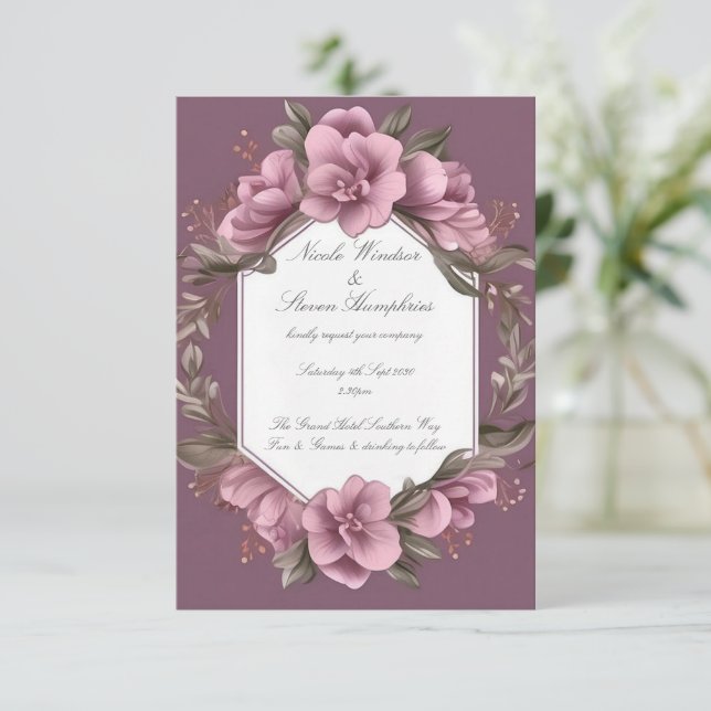 Ensemble Forever Mauve Floral Faire-part de mariag (Debout devant)