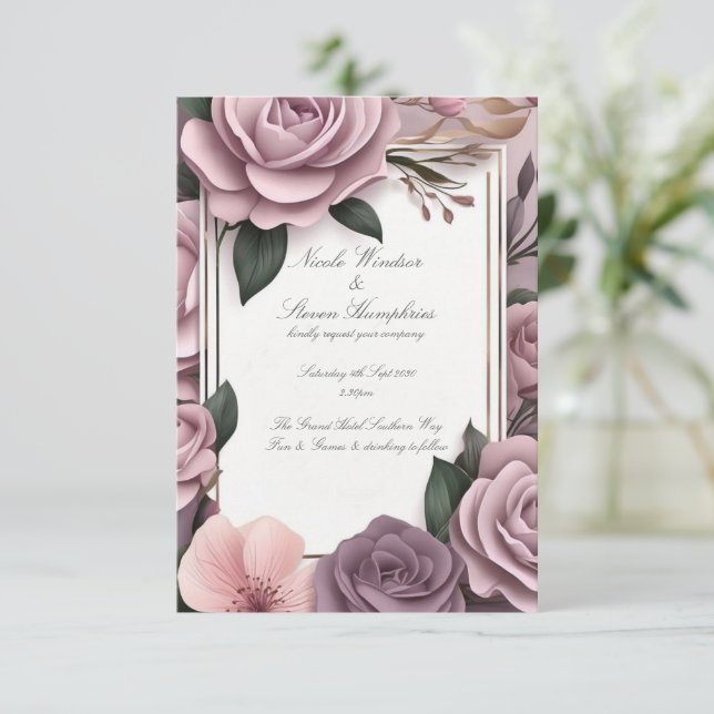 Ensemble Forever Mauve Floral Faire-part de mariag (Debout devant)