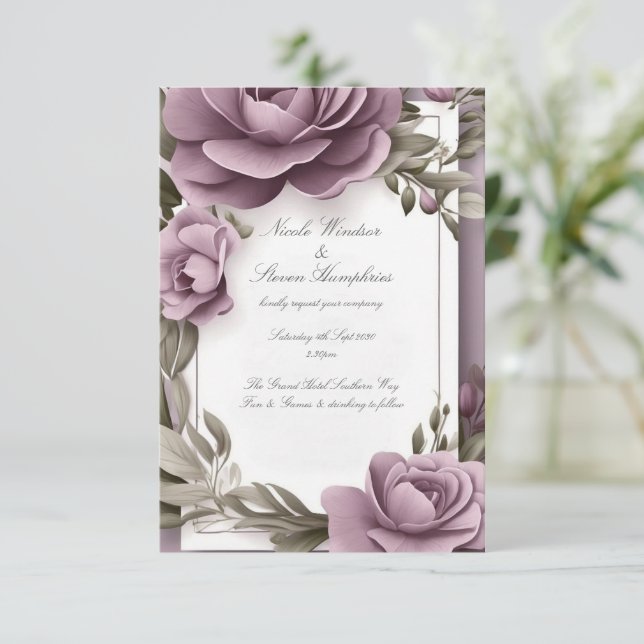 Ensemble Forever Mauve Floral Faire-part de mariag (Debout devant)