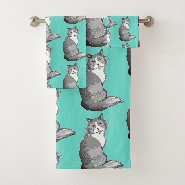 Ensemble gris et blanc de serviette de turquoise (En situation)