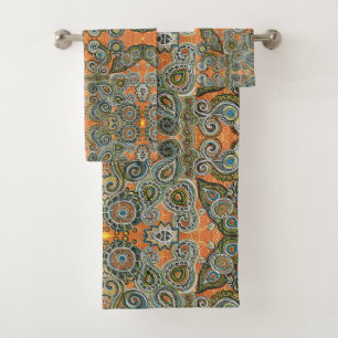 ensemble orange de serviette de Paisley