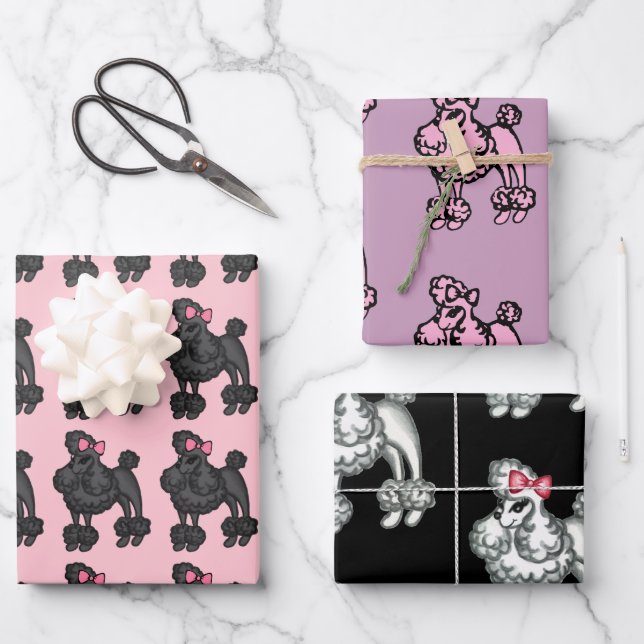 Ensemble papier cadeau Poodles français (Recto)