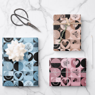ensemble papier d'emballage de 3 feuilles motif ab