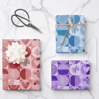 ensemble papier d'emballage de 3 feuilles motif ab