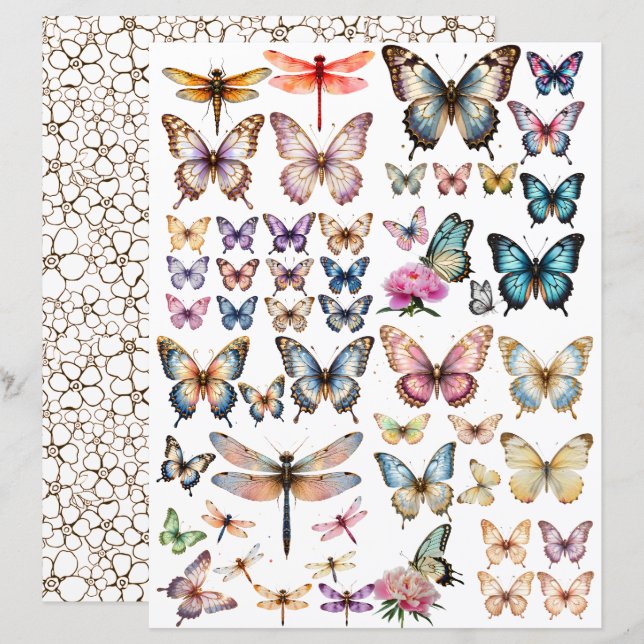 ensemble Papillon à l'aquarelle pour découpe minut (Devant / Derrière)