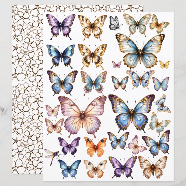 ensemble Papillon Aquarelle pour découpe soignée (Devant / Derrière)