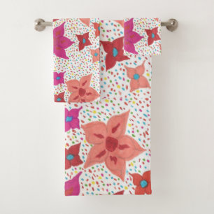Ensemble rose et rouge de serviette de Bath