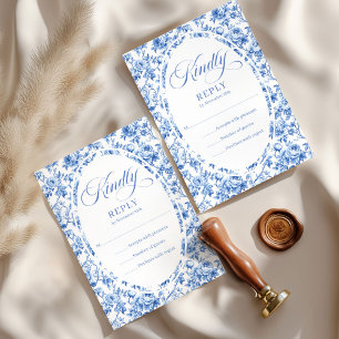 Ensemble RSVP de mariage Toile Roses Bleu Poussiér