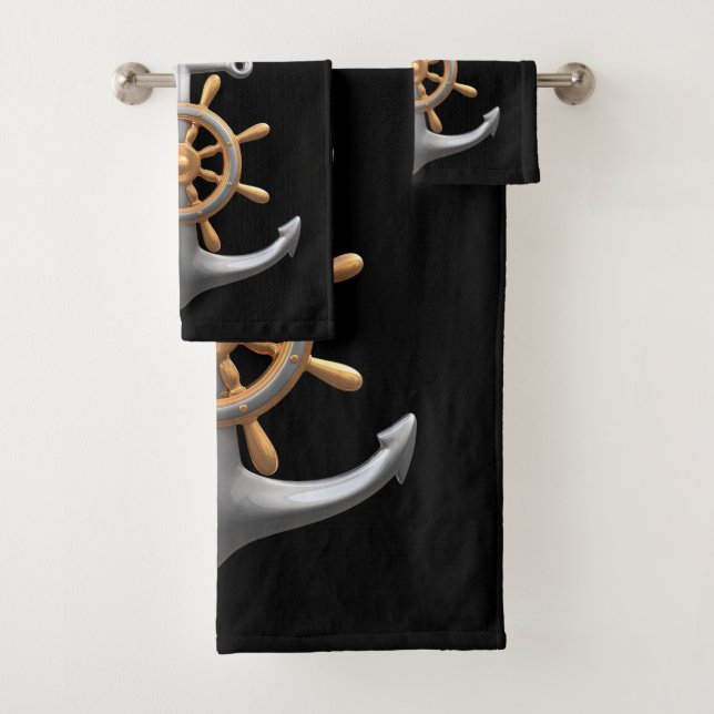 Ensemble serviette de bain Ancres et roue de gouve (En situation)