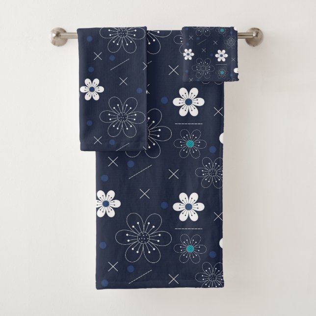 ensemble serviette de bain fleurs d'hiver minuit (En situation)