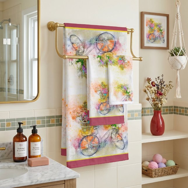 Ensemble serviette de bain vélo et fleurs (Créateur téléchargé)