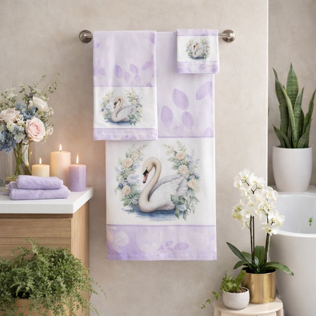Ensemble serviettes Cygne Lavande et Fleurs  (Créateur téléchargé)