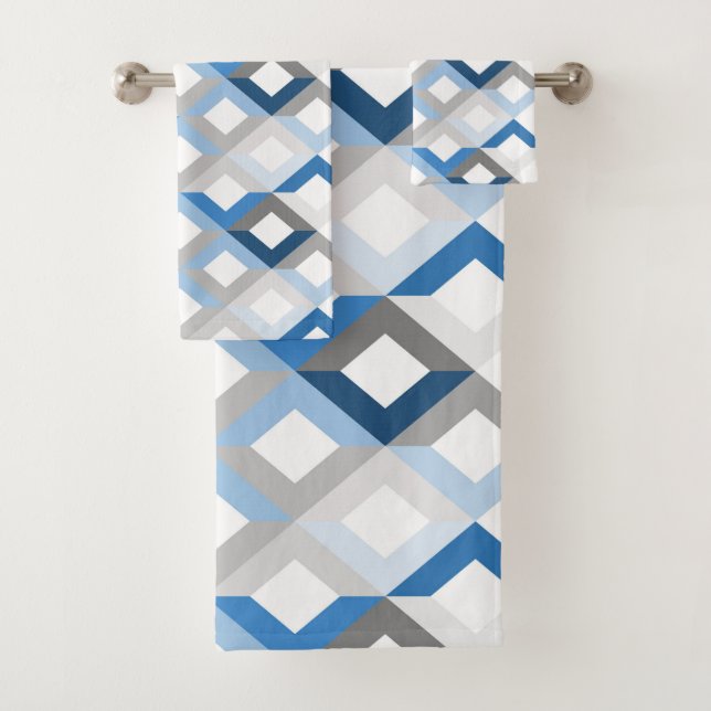 ensemble serviettes de bain chevrons bleus (En situation)