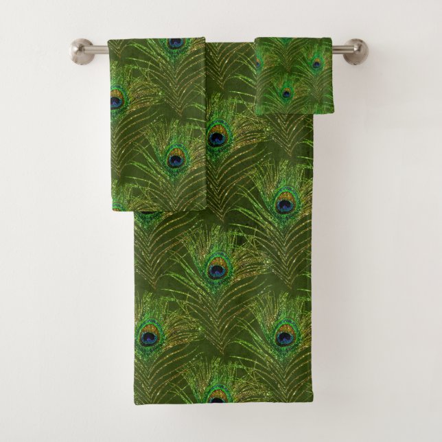 Ensemble serviettes de bain Plumes de paon Paons (En situation)