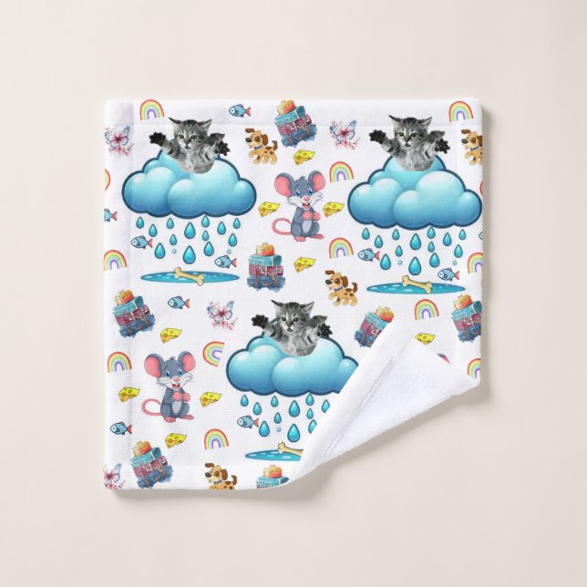 Ensembles de serviettes Chat Chien Souris Arc-en-c (Gant de toilette)