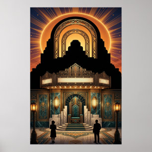 Entrée de cinéma Art Déco vintage or et marbre
