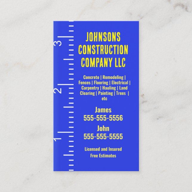 Entreprise de construction Carte de visite de ruba (Devant)