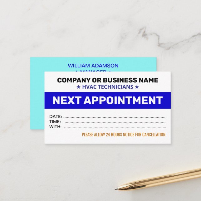 Entreprise de CVC | Cartes de rendez-vous professi (Devant/Arrière en situation)
