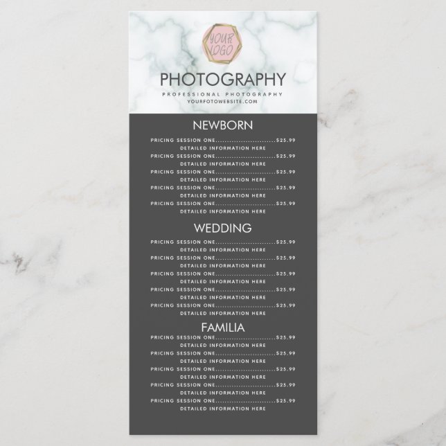 Entreprise de photographie Votre logo Menu Marbre  (Devant)