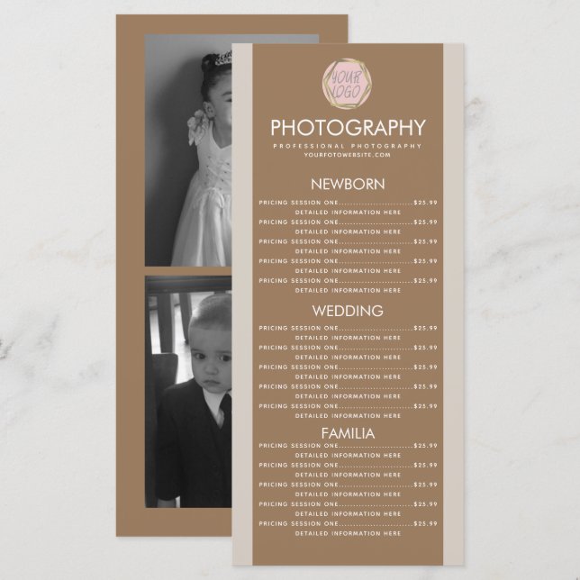 Entreprise de photographie Votre logo Menu Tons Te (Devant / Derrière)