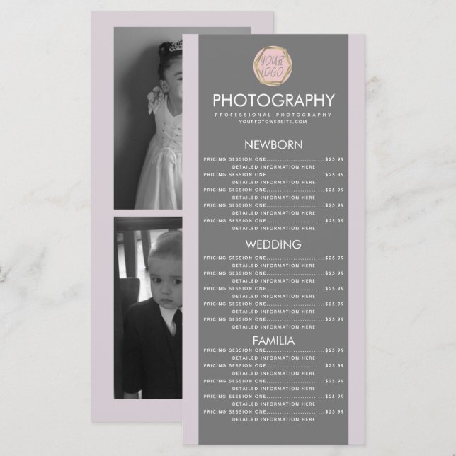 Entreprise de photographie Votre logo Menu Tons Te (Devant / Derrière)