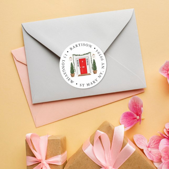 Entreprise de porte rouge Autocollant rond classiq (Créateur téléchargé)