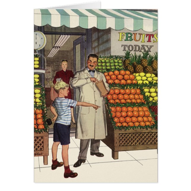 Entreprise Vintage, Étal de Fruits avec Épicier et (Devant)