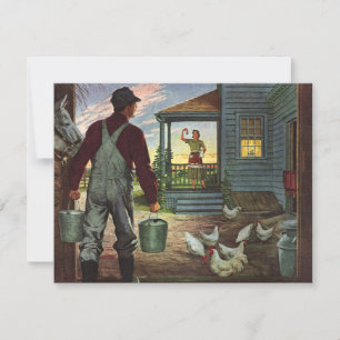 Entreprise vintage, ferme avec fermier et poulet