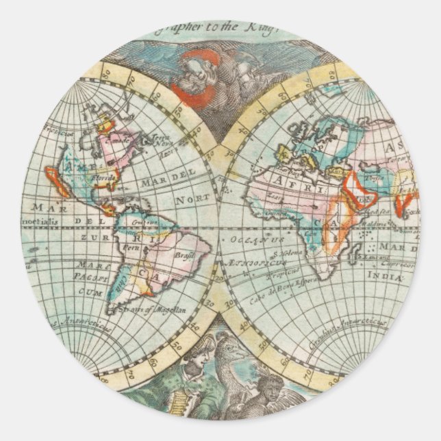 ENVELOPE SEAL STICKER : CARTE MONDIALE VINTAGE (Devant)