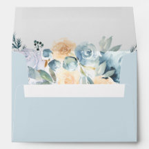 Enveloppe 5x7 Fleurie Aquarelle Bleu Poussiéreux