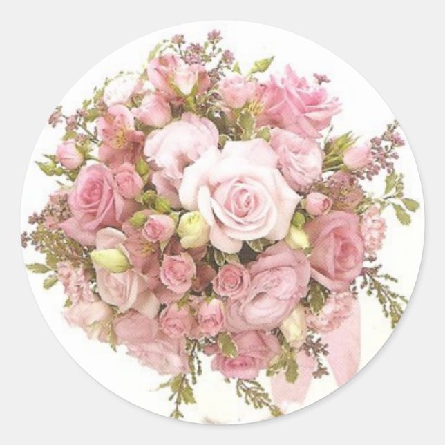 Enveloppe Bouquet Mariage rose Stickers (Devant)