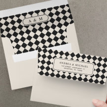 Enveloppe de mariage à monogramme à carreaux vinta
