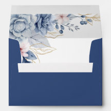 Enveloppe de mariage florale bleu marine