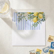 Enveloppe de mariage rayée bleu et citron italien