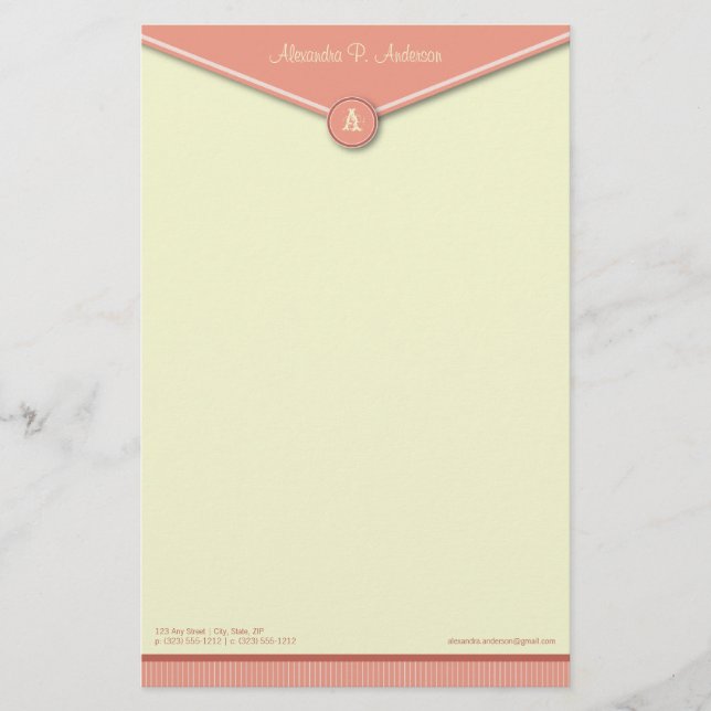 Enveloppe élégante (melon) Monogramme Papeterie (Devant)