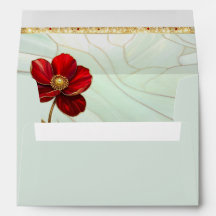 Enveloppe Fleur Rouge en Verre Coloré