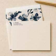 Enveloppe Lignée Élégante Fleurs Aquarelle Bleue