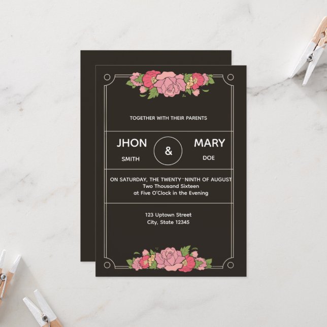 Enveloppe Personnalisée Chic Noire pour Invitation (Devant/Arrière en situation)