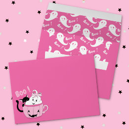 Enveloppe rose Halloween éffrayante avec Fantômes