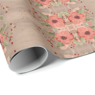 Enveloppement cadeau papier design à fleurs rouges